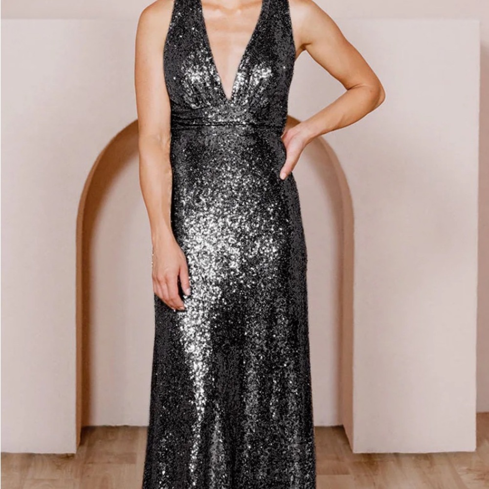 Dylan Dress by Revelry - Elegant Black Sequin Evening Gown
